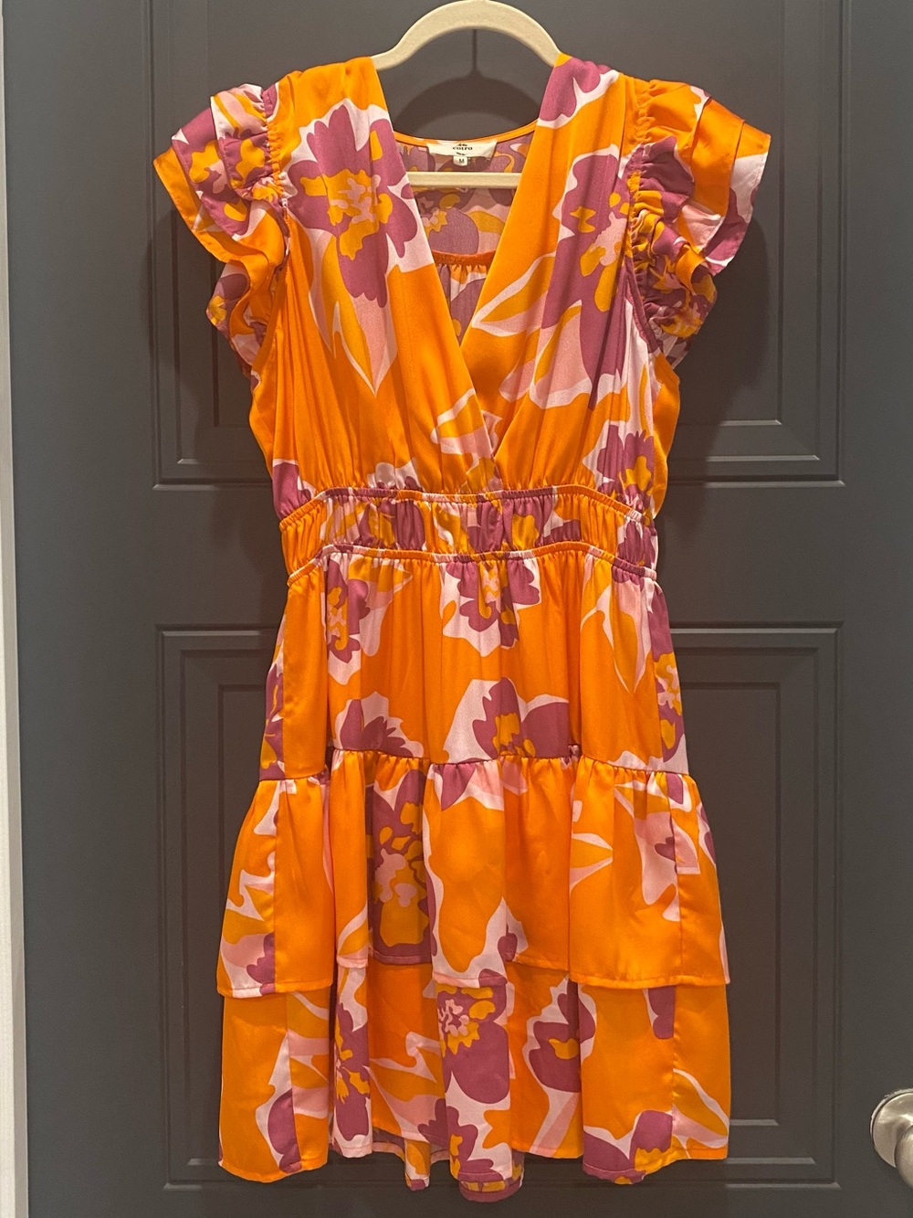 entro Orange & Pink Abstract Floral Dress Size Medium